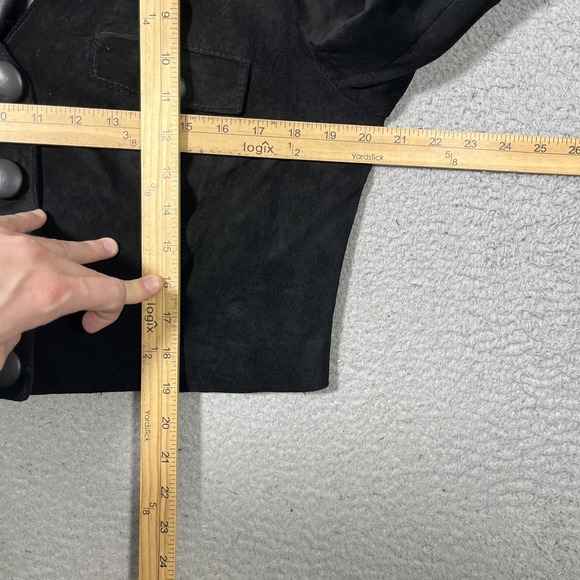 VTG Danier Suede Crop Jacket Women's L Black Genuine Leather Lined Button City - Picture 7 of 11